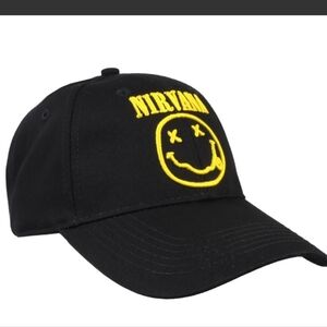 NIRVANA Smiley Face Black Hat with Adjustable Strap